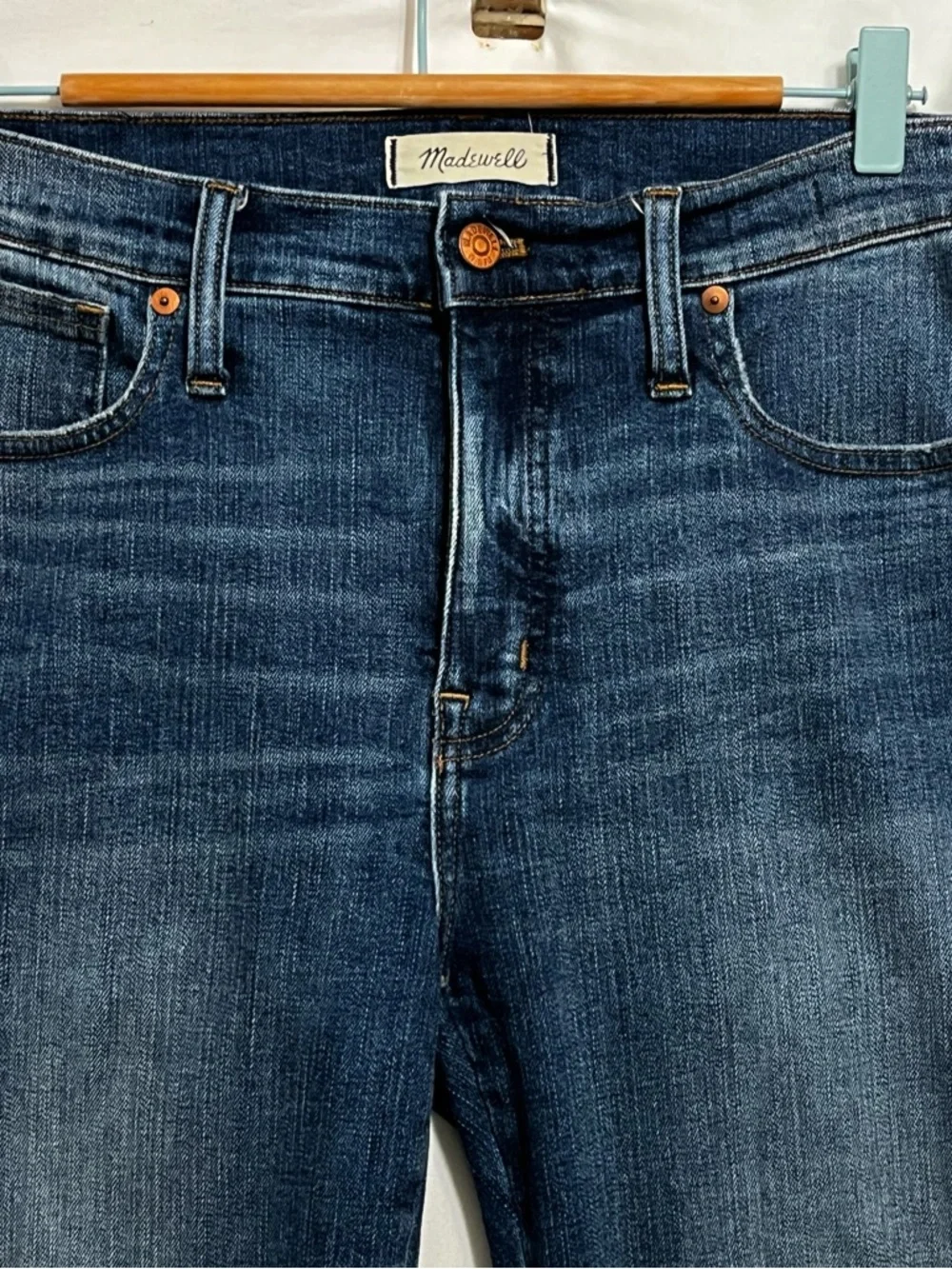 Madewell 9” High Rise Skinny Jeans Dark Wash 31 Raw Hem Distressed - Picture 3 of 12